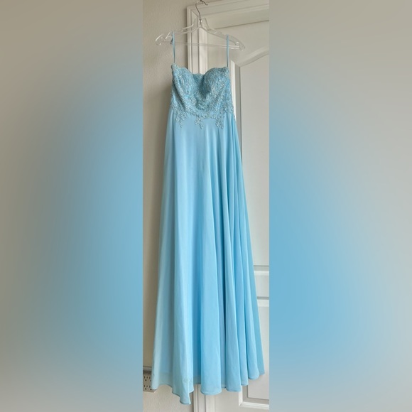 STRAPLESS BEADED LIGHT SKY BLUE PROM DRESS - Picture 2 of 7